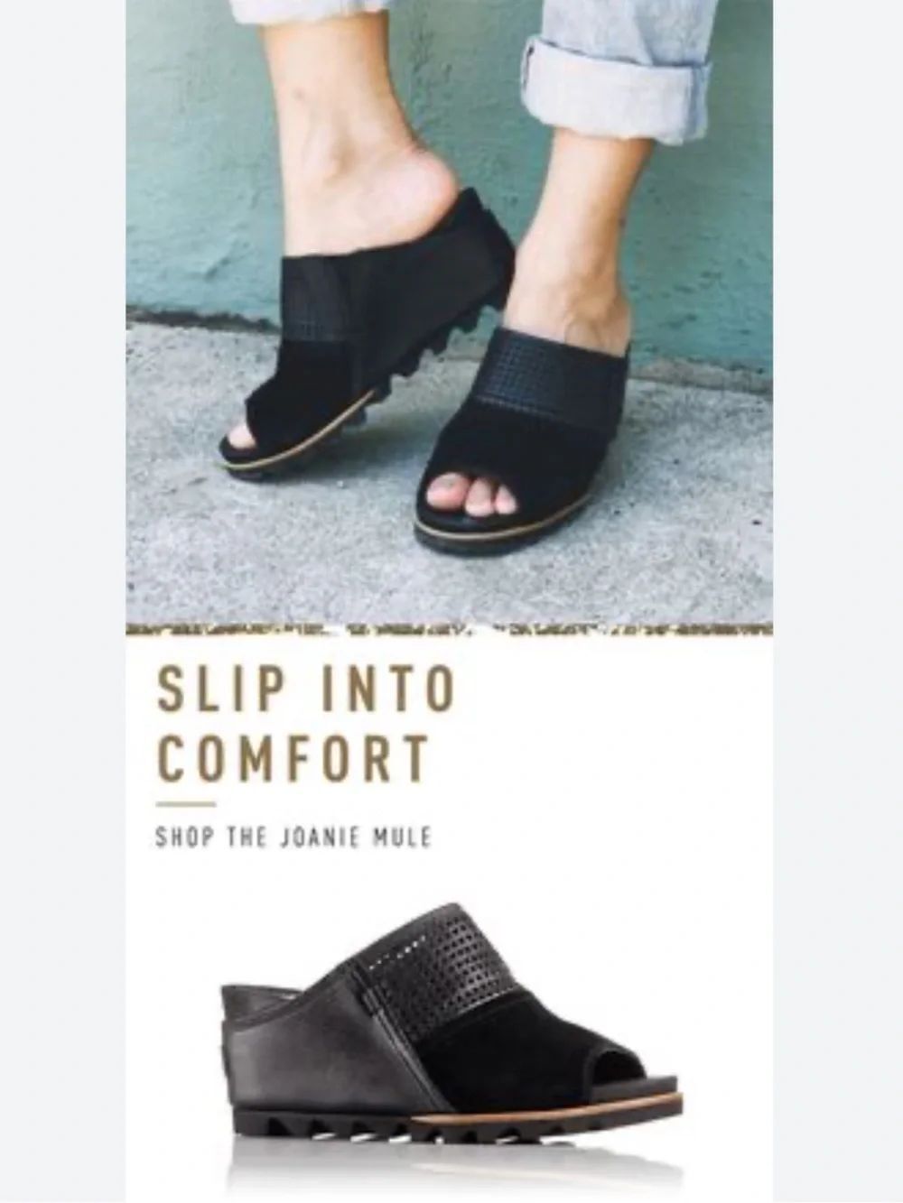 Sorel Joanie Black Open-Toe Wedge Slide Mules size 7.5